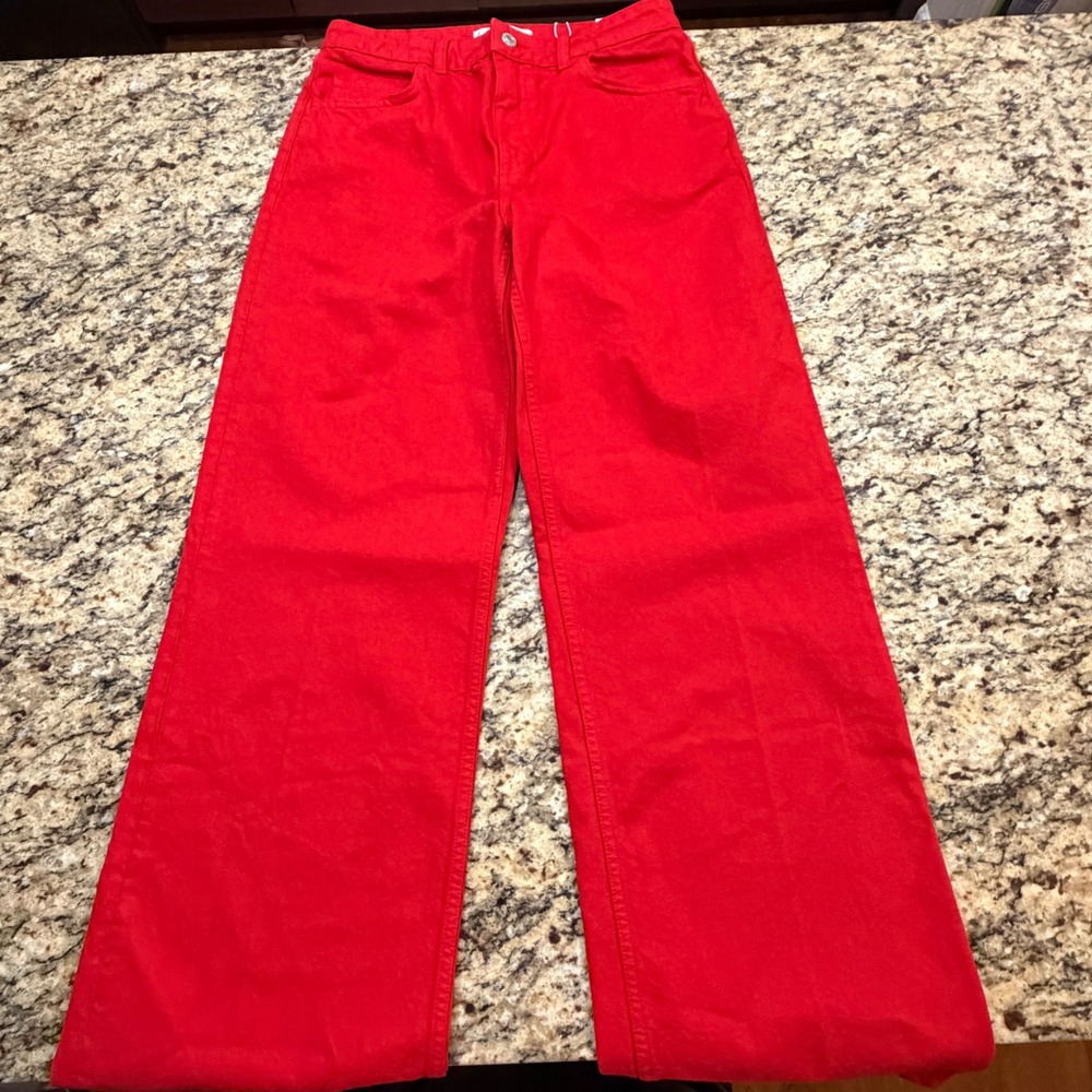 NEW MNG Mango Red High Waist Straight Leg Jeans Size 6 Regular Fit ws